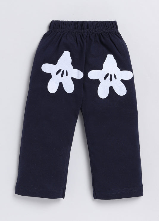 Mickey Print Cotton Sinker Nightwear Full Sleeves Clothing Set (White & Navy)