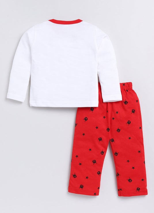 Bunny Print Cotton Sinker Nightwear Full Sleeves Clothing Set Red