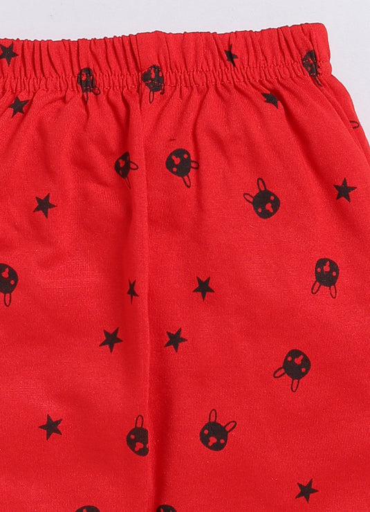 Bunny Print Cotton Sinker Nightwear Full Sleeves Clothing Set Red