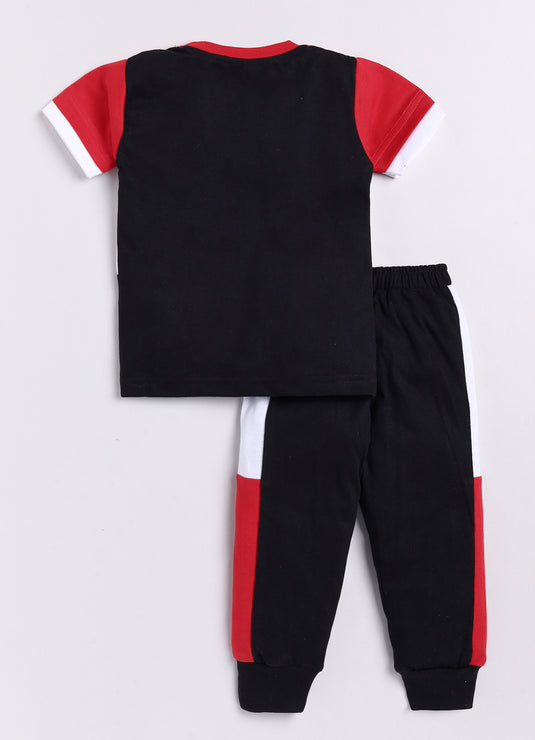 Feel Good Vibes Cotton Sinker Sweatshirt & Jogger Full Sleeves Clothing Set (Red , White, Black)
