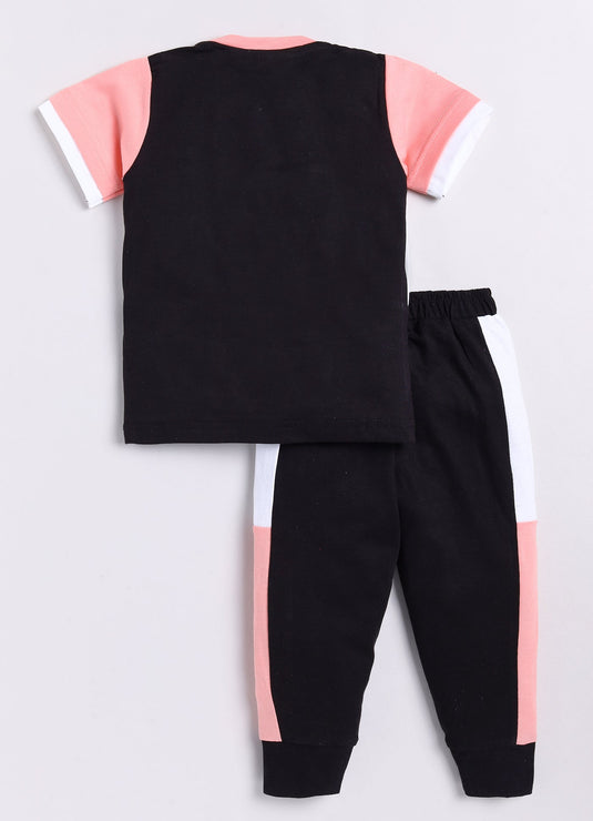 Feel Good Vibes Cotton Sinker Sweatshirt & Jogger Full Sleeves Clothing Set (ROSE White Black)