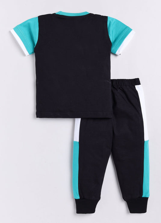 Feel Good Vibes Cotton Sinker Sweatshirt & Jogger Full Sleeves Clothing Set (SeaGreen White Black)