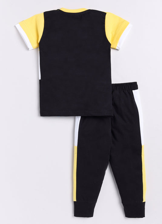 Feel Good Vibes Cotton Sinker Sweatshirt & Jogger Full Sleeves Clothing Set (Yellow White Black)