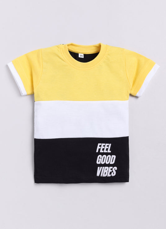 Feel Good Vibes Cotton Sinker Sweatshirt & Jogger Full Sleeves Clothing Set (Yellow White Black)
