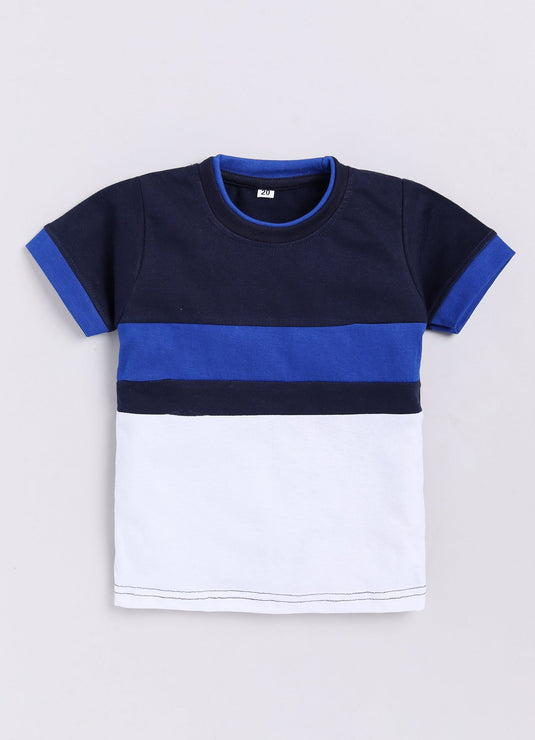 Stripes Chest Cotton Sinker Tee & Jogger Half Sleeve Clothing Set (Blue & White)