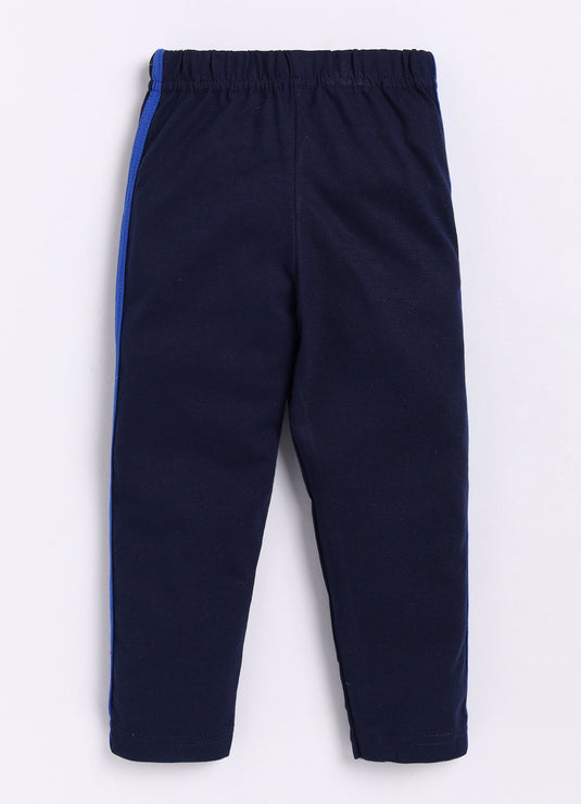Stripes Chest Cotton Sinker Tee & Jogger Half Sleeve Clothing Set (Blue & White)
