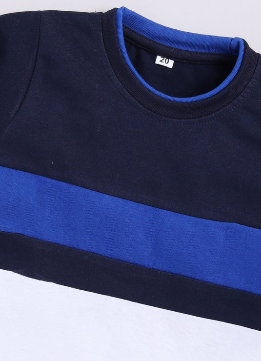 Stripes Chest Cotton Sinker Tee & Jogger Half Sleeve Clothing Set (Blue & White)
