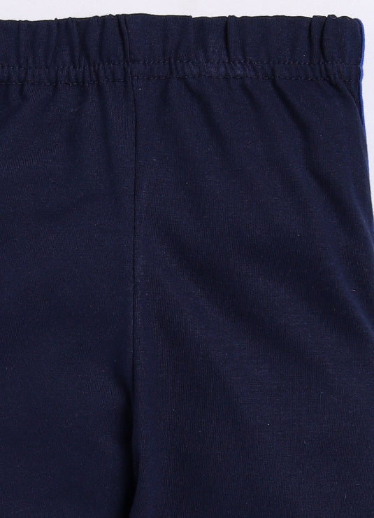 Stripes Chest Cotton Sinker Tee & Jogger Half Sleeve Clothing Set (Blue & White)