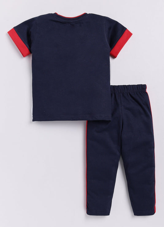 Stripes Chest Cotton Sinker Tee & Jogger Half Sleeve Clothing Set