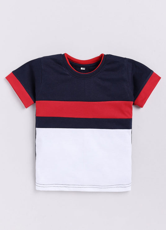 Stripes Chest Cotton Sinker Tee & Jogger Half Sleeve Clothing Set