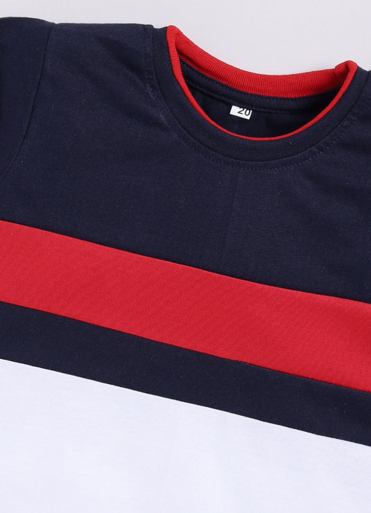 Stripes Chest Cotton Sinker Tee & Jogger Half Sleeve Clothing Set