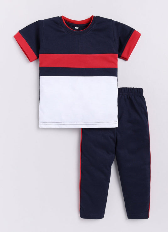 Stripes Chest Cotton Sinker Tee & Jogger Half Sleeve Clothing Set