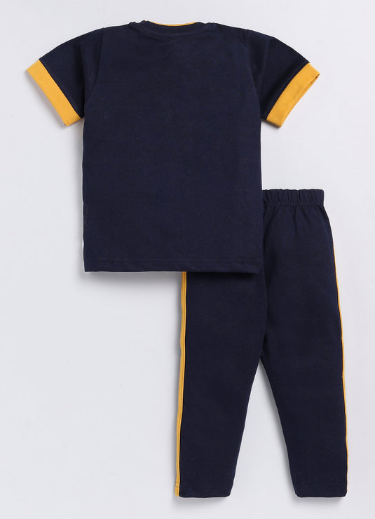 Stripes Chest Cotton Sinker Tee & Jogger Half Sleeve Clothing Set (Yellow & White)