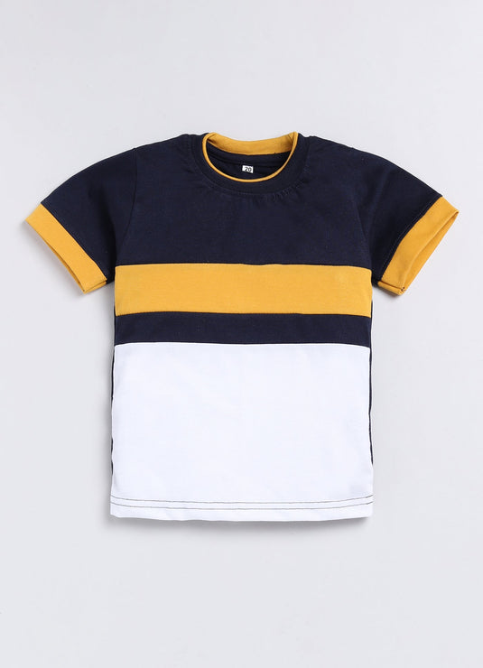 Stripes Chest Cotton Sinker Tee & Jogger Half Sleeve Clothing Set (Yellow & White)