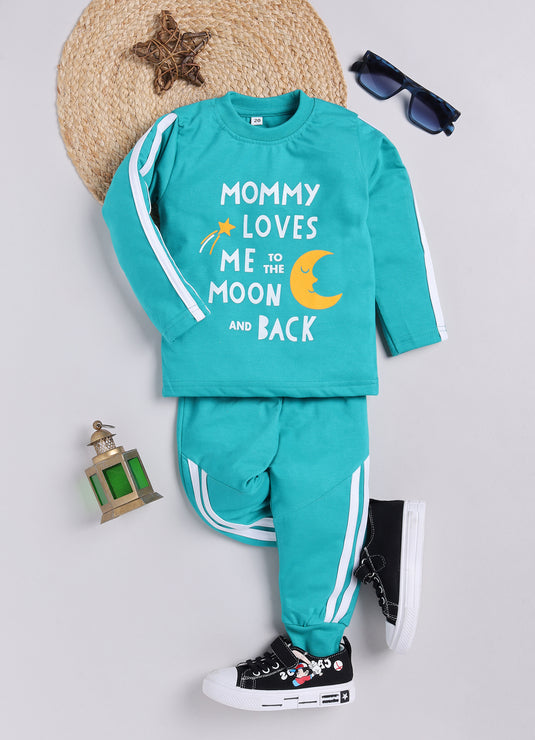Mommy loves you to the moon and back Cotton Sinker Sweatshirt & Jogger Full Sleeves Clothing Set