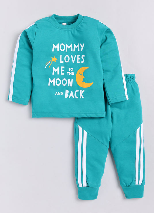 Mommy loves you to the moon and back Cotton Sinker Sweatshirt & Jogger Full Sleeves Clothing Set