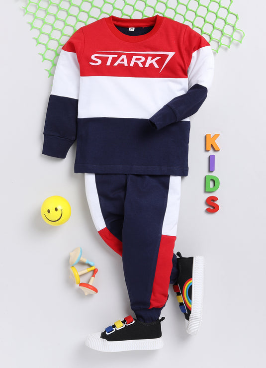 Stark Cotton Sinker Sweatshirt & Jogger Full Sleeves Clothing Set (Red White Navy)