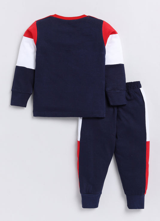 Stark Cotton Sinker Sweatshirt & Jogger Full Sleeves Clothing Set (Red White Navy)