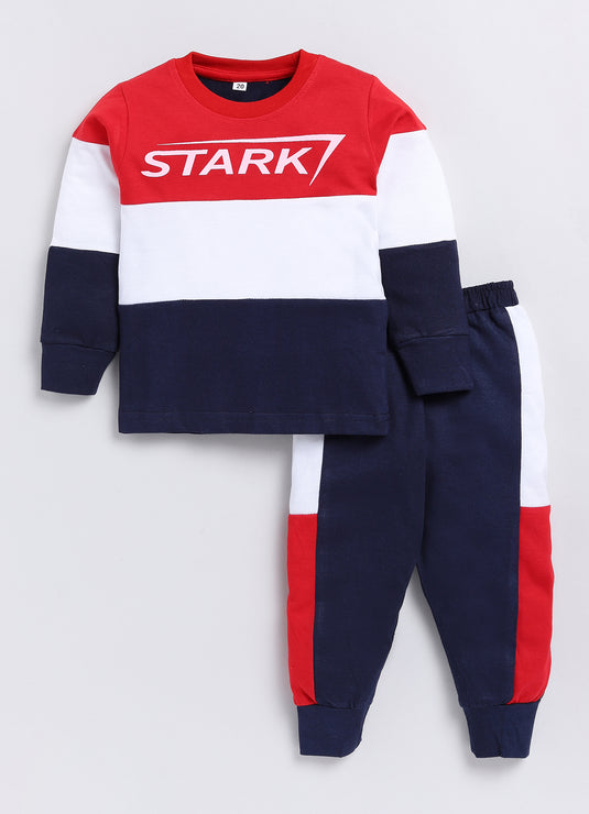Stark Cotton Sinker Sweatshirt & Jogger Full Sleeves Clothing Set (Red White Navy)