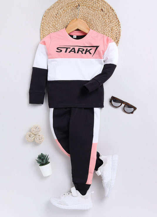 Stark Cotton Sinker Sweatshirt & Jogger Full Sleeves Clothing Set (Rose White Navy)