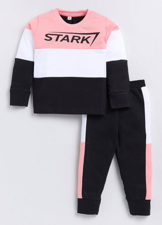 Stark Cotton Sinker Sweatshirt & Jogger Full Sleeves Clothing Set (Rose White Navy)