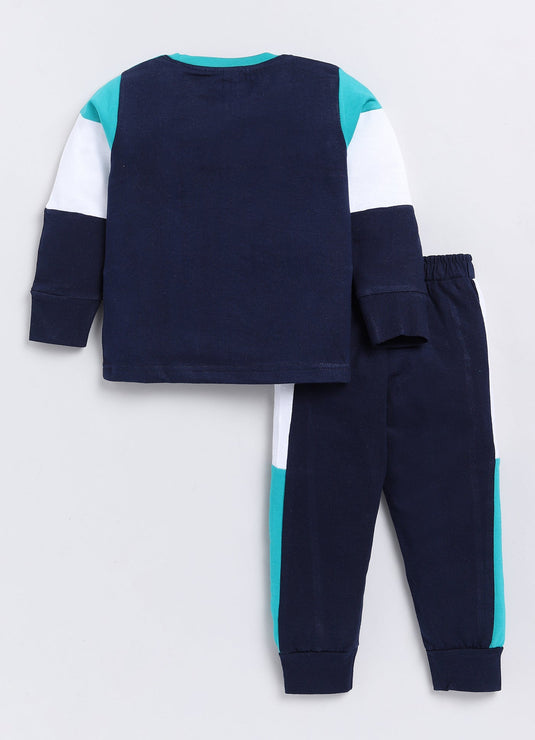 Stark Cotton Sinker Sweatshirt & Jogger Full Sleeves Clothing Set(Seagreen White Navy)