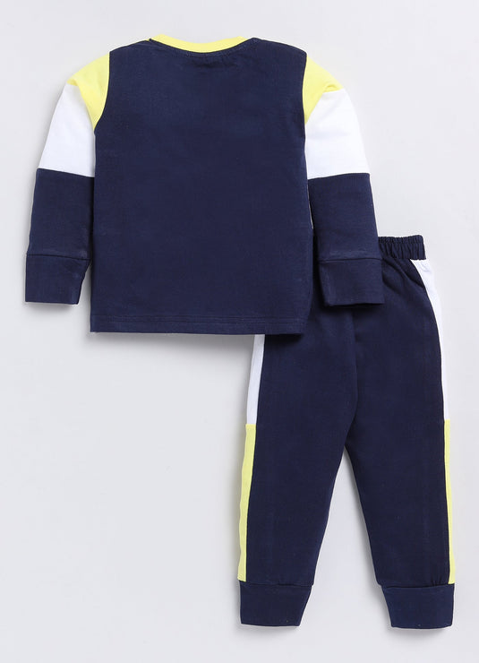 Stark Cotton Sinker Sweatshirt & Jogger Full Sleeves Clothing Set (Yellow white Navy)