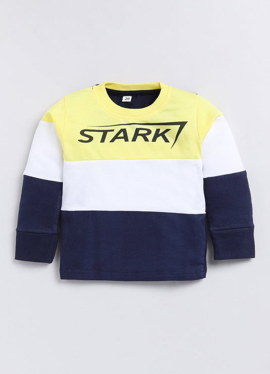 Stark Cotton Sinker Sweatshirt & Jogger Full Sleeves Clothing Set (Yellow white Navy)