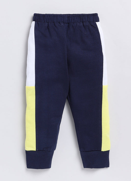 Stark Cotton Sinker Sweatshirt & Jogger Full Sleeves Clothing Set (Yellow white Navy)
