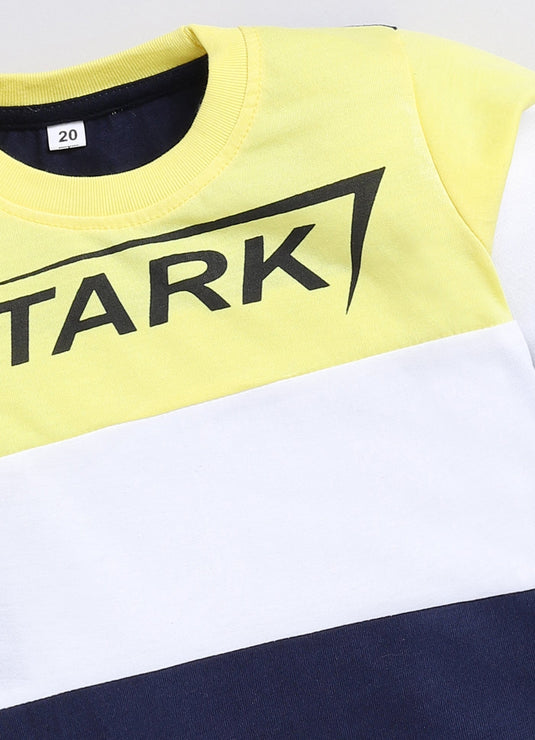 Stark Cotton Sinker Sweatshirt & Jogger Full Sleeves Clothing Set (Yellow white Navy)