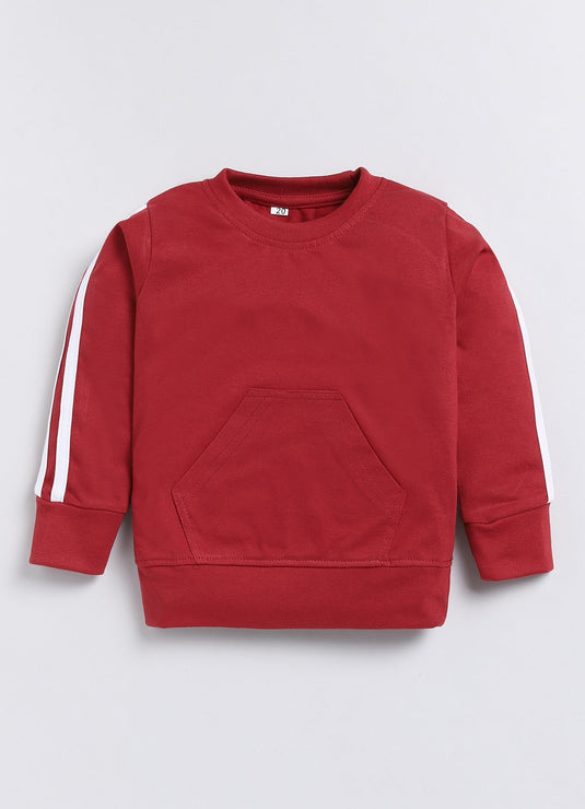 Stripes Cotton Sinker Sweatshirt & Jogger Full Sleeves Clothing Set (Maroon)