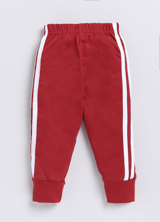 Stripes Cotton Sinker Sweatshirt & Jogger Full Sleeves Clothing Set (Maroon)