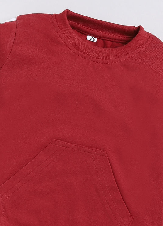 Stripes Cotton Sinker Sweatshirt & Jogger Full Sleeves Clothing Set (Maroon)