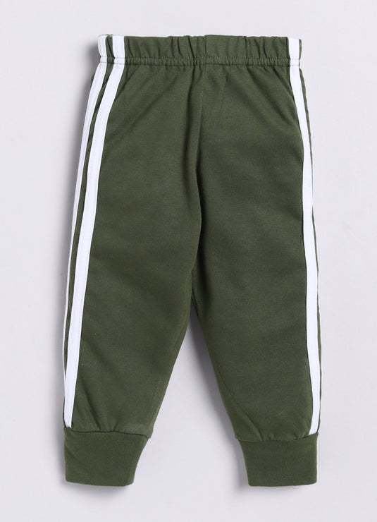 Stripes Cotton Sinker Sweatshirt & Jogger Full Sleeves Clothing Set (Mehendi)