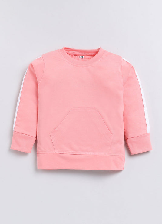 Stripes Cotton Sinker Sweatshirt & Jogger Full Sleeves Clothing Set(Rose)
