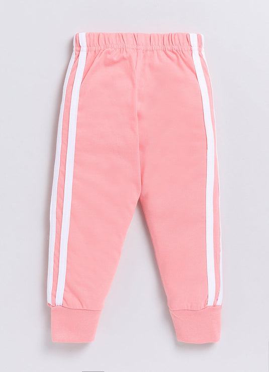 Stripes Cotton Sinker Sweatshirt & Jogger Full Sleeves Clothing Set(Rose)