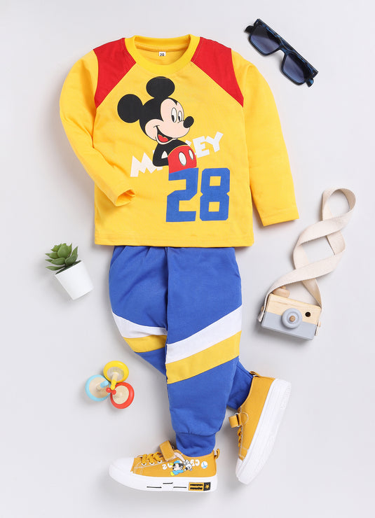 Mickey Print Cotton Sinker Sweatshirt & Jogger Full Sleeves Clothing Set