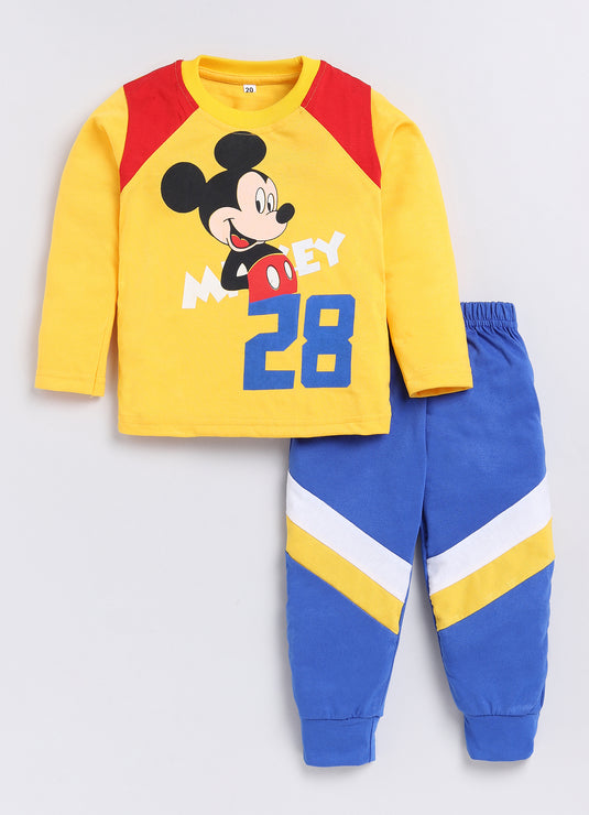 Mickey Print Cotton Sinker Sweatshirt & Jogger Full Sleeves Clothing Set