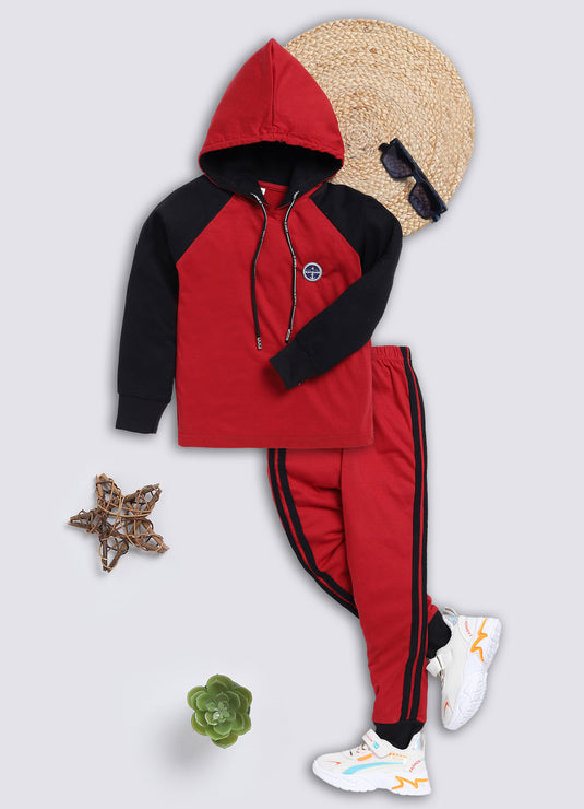 Raglan Contrast Cotton Sinker Sweatshirt & Jogger Full Sleeves Clothing Set