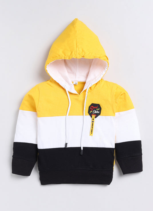 Streetwear contrast colour Cotton Sinker Hoodie & Jogger Full Sleeves Clothing Set (Yellow White & Black)