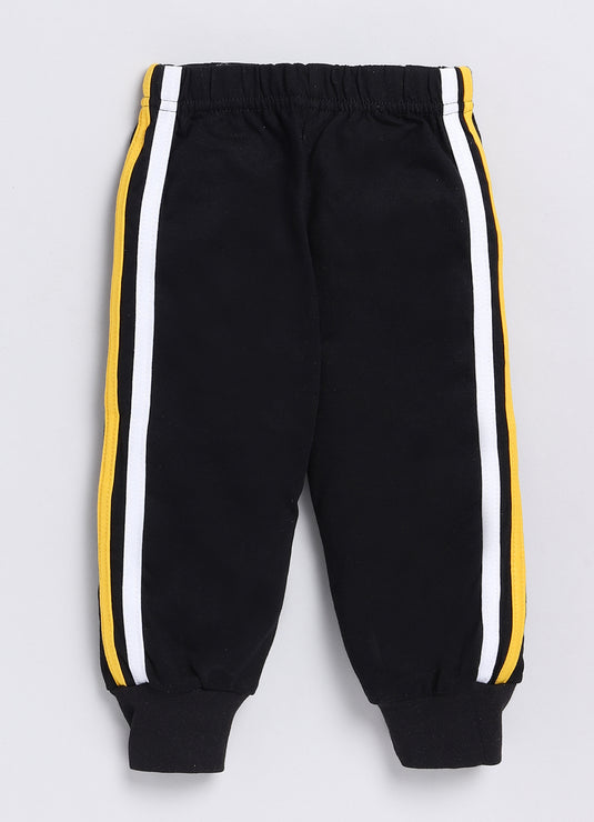 Streetwear contrast colour Cotton Sinker Hoodie & Jogger Full Sleeves Clothing Set (Yellow White & Black)