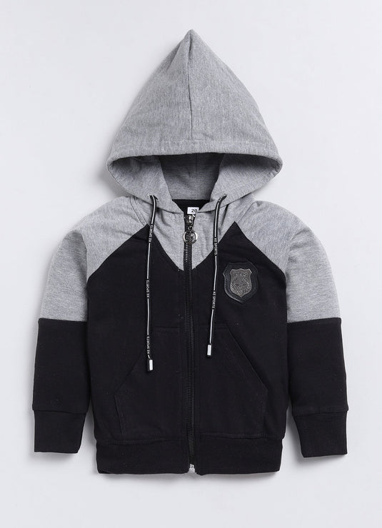 Streetwear Zipper Cotton Sinker Hoodie & Jogger Full Sleeves Clothing Set (Grey & Black)