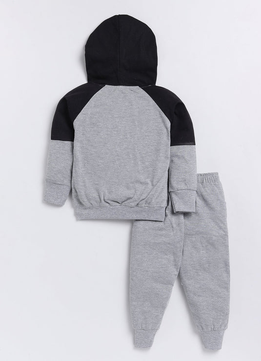Streetwear Zipper Cotton Sinker Hoodie & Jogger Full Sleeves Clothing Set (Black & Grey)