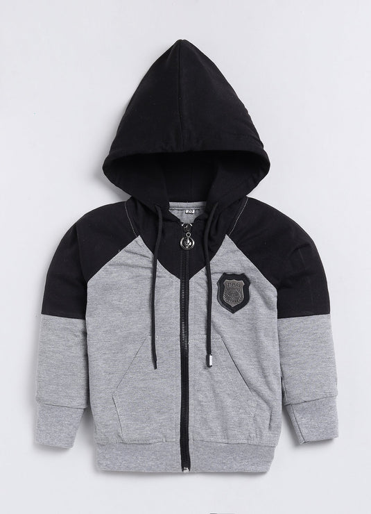 Streetwear Zipper Cotton Sinker Hoodie & Jogger Full Sleeves Clothing Set (Black & Grey)