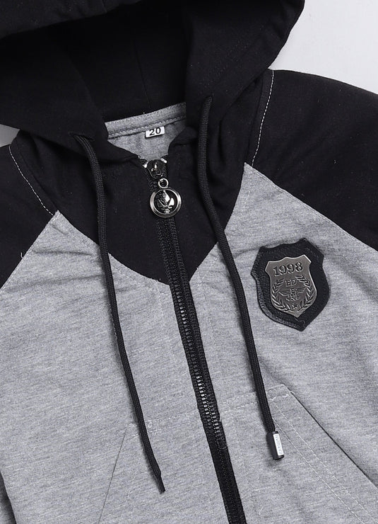 Streetwear Zipper Cotton Sinker Hoodie & Jogger Full Sleeves Clothing Set (Black & Grey)