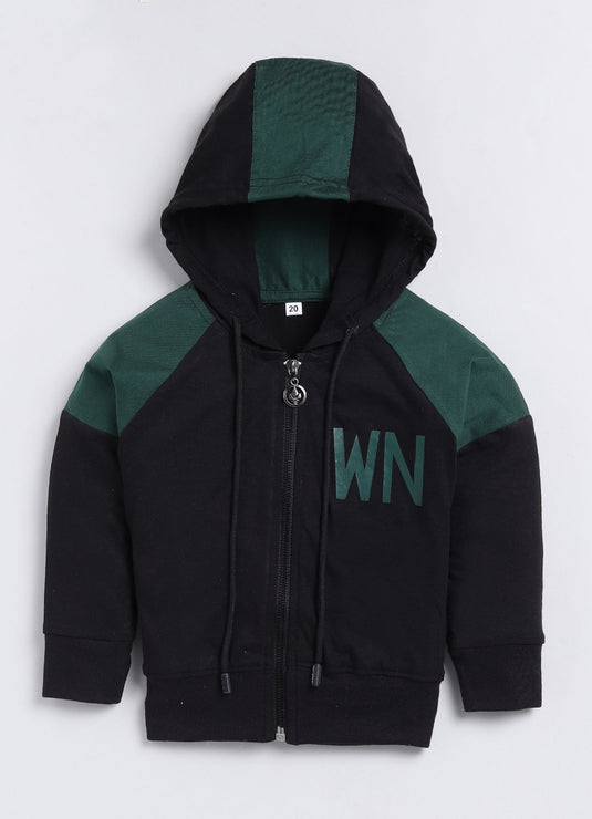 Streetwear Zipper Cotton Sinker Hoodie & Jogger Full Sleeves Clothing Set (Bottlegreen & Black)