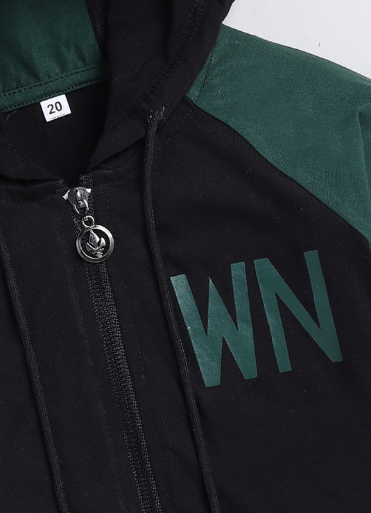 Streetwear Zipper Cotton Sinker Hoodie & Jogger Full Sleeves Clothing Set (Bottlegreen & Black)