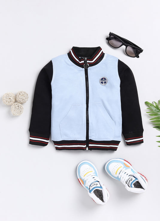 All season Streetwear Cotton Sinker Full Sleeves  Jacket LightBlue & Black