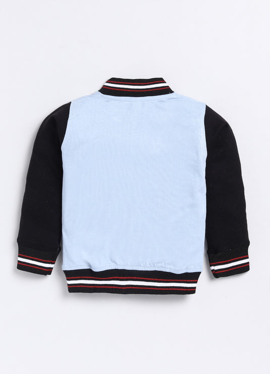 All season Streetwear Cotton Sinker Full Sleeves  Jacket LightBlue & Black