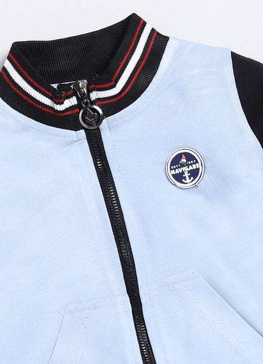 All season Streetwear Cotton Sinker Full Sleeves  Jacket LightBlue & Black